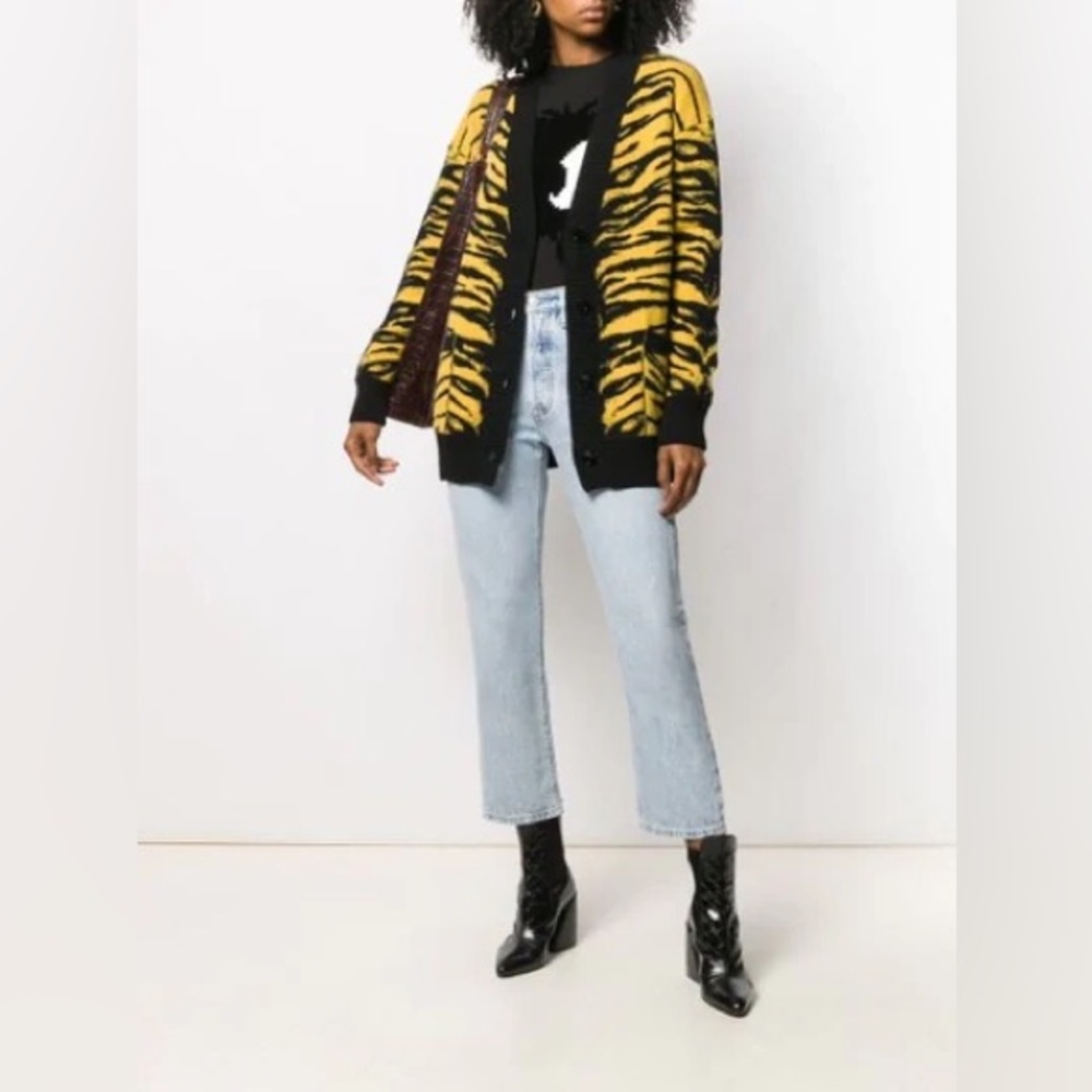 Laneus yellow tiger print sweater. Sz small. Wool/Angora.